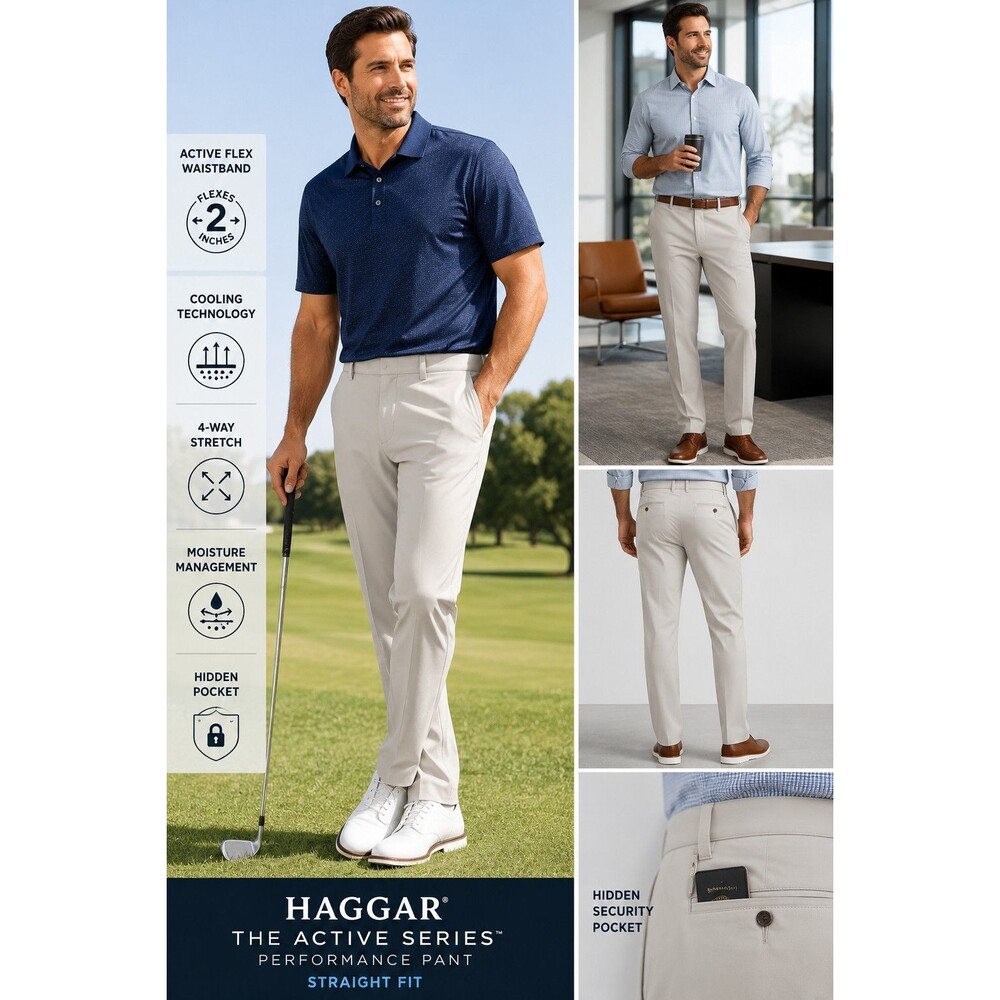 Haggar Active Series Golf Performance Pants 38x32 NWT Stretch Travel Business...